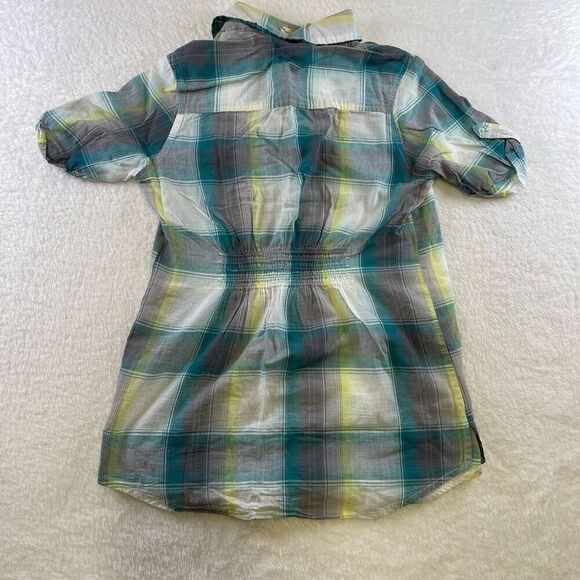 Small Tartan Blouse Blue-Green White and Yellow Billabong Blouse - Picture 2 of 13